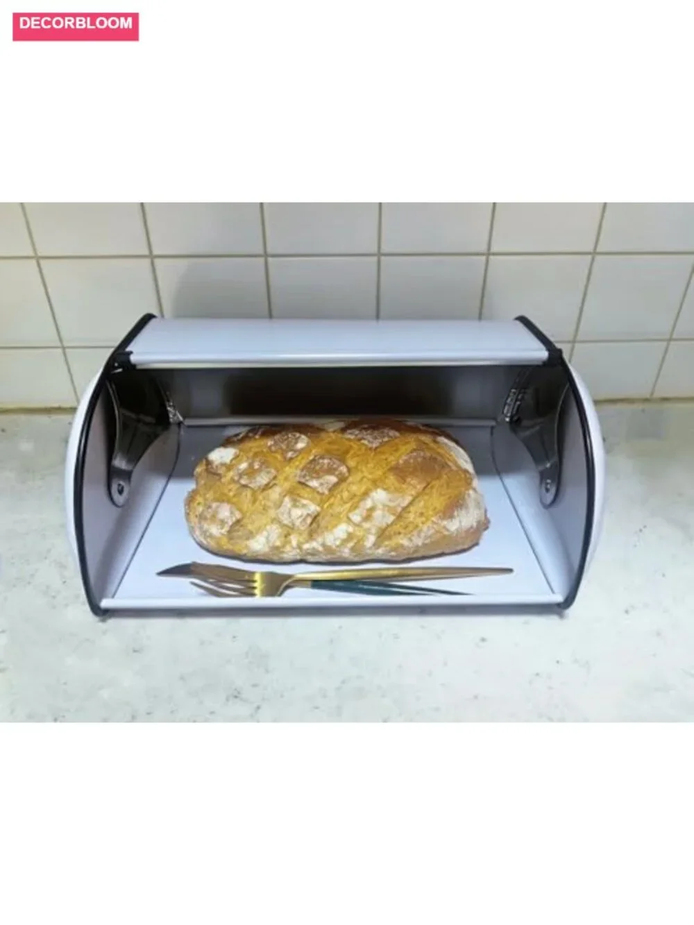 Metal Bread Box Roll Top Farmhouse Kitchen Storage Container